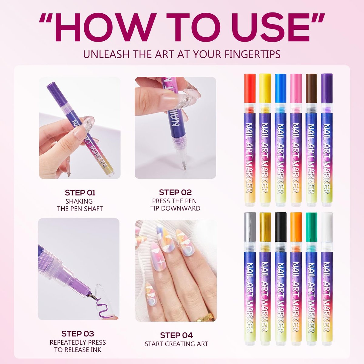 12 Colors Nail Art Markers Set - Quick Dry 3D Nail Art Pens for Women & Girls, Home & Salon Manicure Tools Avelisse