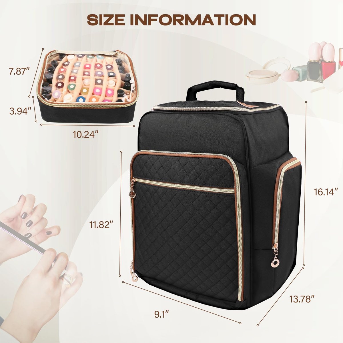 Bibiventa Nail Polish Organizer Backpack - Holds 126 Bottles & Nail Lamp, Extra Large Nail Storage Case with 3 Removable Pouches, Portable Nail Bag for Tech & Travel Avelisse