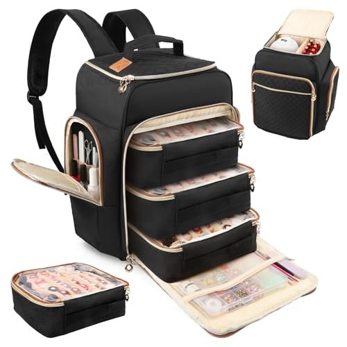 Bibiventa Nail Polish Organizer Backpack - Holds 126 Bottles & Nail Lamp, Extra Large Nail Storage Case with 3 Removable Pouches, Portable Nail Bag for Tech & Travel Avelisse