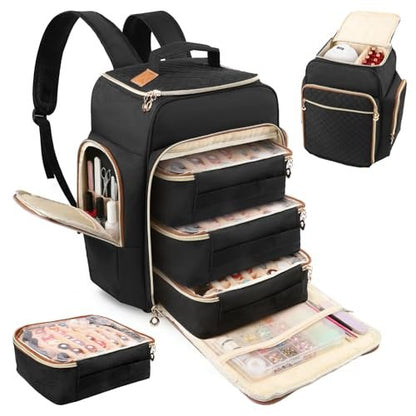 Bibiventa Nail Polish Organizer Backpack - Holds 126 Bottles & Nail Lamp, Extra Large Nail Storage Case with 3 Removable Pouches, Portable Nail Bag for Tech & Travel Avelisse