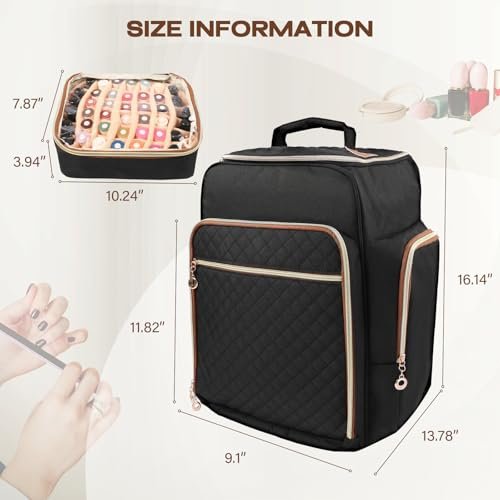 Bibiventa Nail Polish Organizer Backpack - Holds 126 Bottles & Nail Lamp, Extra Large Nail Storage Case with 3 Removable Pouches, Portable Nail Bag for Tech & Travel Avelisse