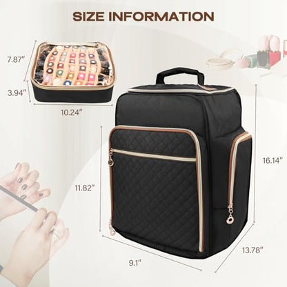 Bibiventa Nail Polish Organizer Backpack - Holds 126 Bottles & Nail Lamp, Extra Large Nail Storage Case with 3 Removable Pouches, Portable Nail Bag for Tech & Travel Avelisse