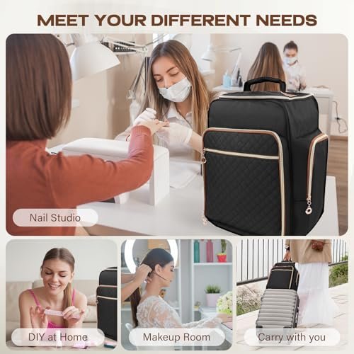 Bibiventa Nail Polish Organizer Backpack - Holds 126 Bottles & Nail Lamp, Extra Large Nail Storage Case with 3 Removable Pouches, Portable Nail Bag for Tech & Travel Avelisse