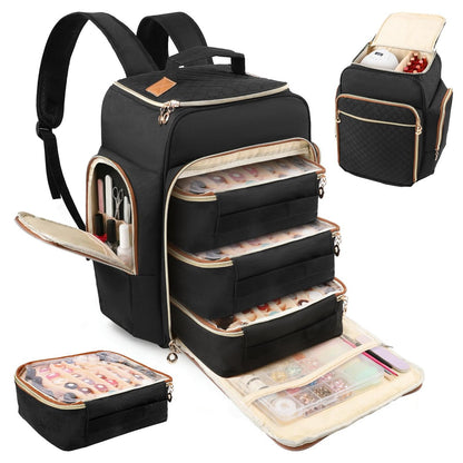 Bibiventa Nail Polish Organizer Backpack - Holds 126 Bottles & Nail Lamp, Extra Large Nail Storage Case with 3 Removable Pouches, Portable Nail Bag for Tech & Travel Avelisse