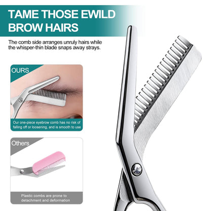 Precision Eyebrow Scissors with Comb – 4.65-Inch Stainless Steel Trimming Shears for Women and Men, Includes PU Case Avelisse