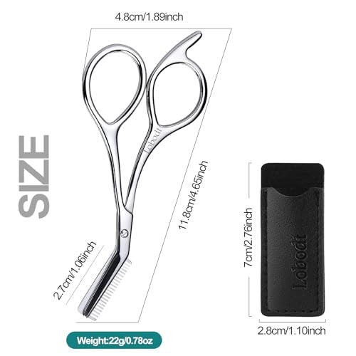 Precision Eyebrow Scissors with Comb – 4.65-Inch Stainless Steel Trimming Shears for Women and Men, Includes PU Case Avelisse