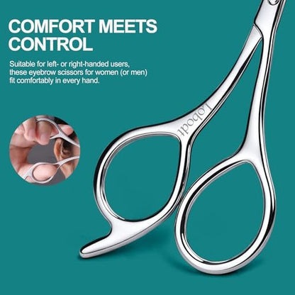 Precision Eyebrow Scissors with Comb – 4.65-Inch Stainless Steel Trimming Shears for Women and Men, Includes PU Case Avelisse