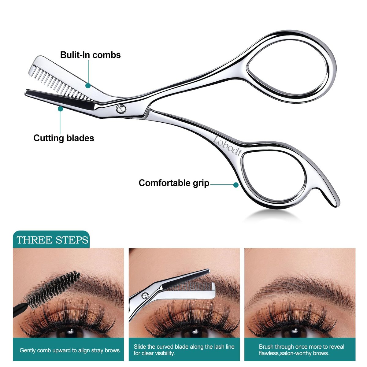 Precision Eyebrow Scissors with Comb – 4.65-Inch Stainless Steel Trimming Shears for Women and Men, Includes PU Case Avelisse