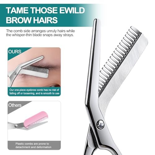 Precision Eyebrow Scissors with Comb – 4.65-Inch Stainless Steel Trimming Shears for Women and Men, Includes PU Case Avelisse