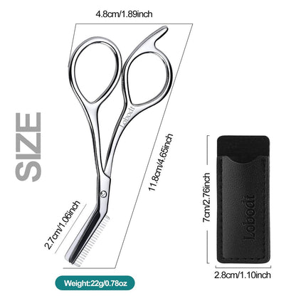 Precision Eyebrow Scissors with Comb – 4.65-Inch Stainless Steel Trimming Shears for Women and Men, Includes PU Case Avelisse