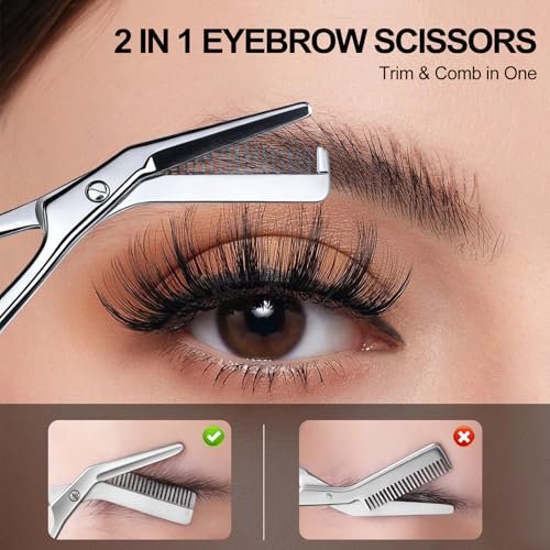 Precision Eyebrow Scissors with Comb – 4.65-Inch Stainless Steel Trimming Shears for Women and Men, Includes PU Case Avelisse