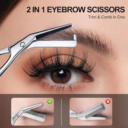 Precision Eyebrow Scissors with Comb – 4.65-Inch Stainless Steel Trimming Shears for Women and Men, Includes PU Case Avelisse