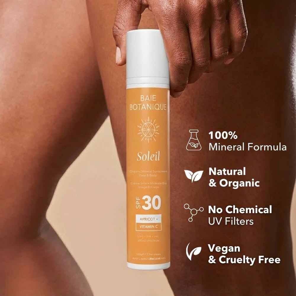 Baie Botanique Mineral Sunscreen SPF 30 – Natural Zinc Oxide Sun Cream for Sensitive Skin, Vegan & Non-Nano, with Vitamin C, Apricot Oil & Hyaluronic Acid – 100g - görsel 3
