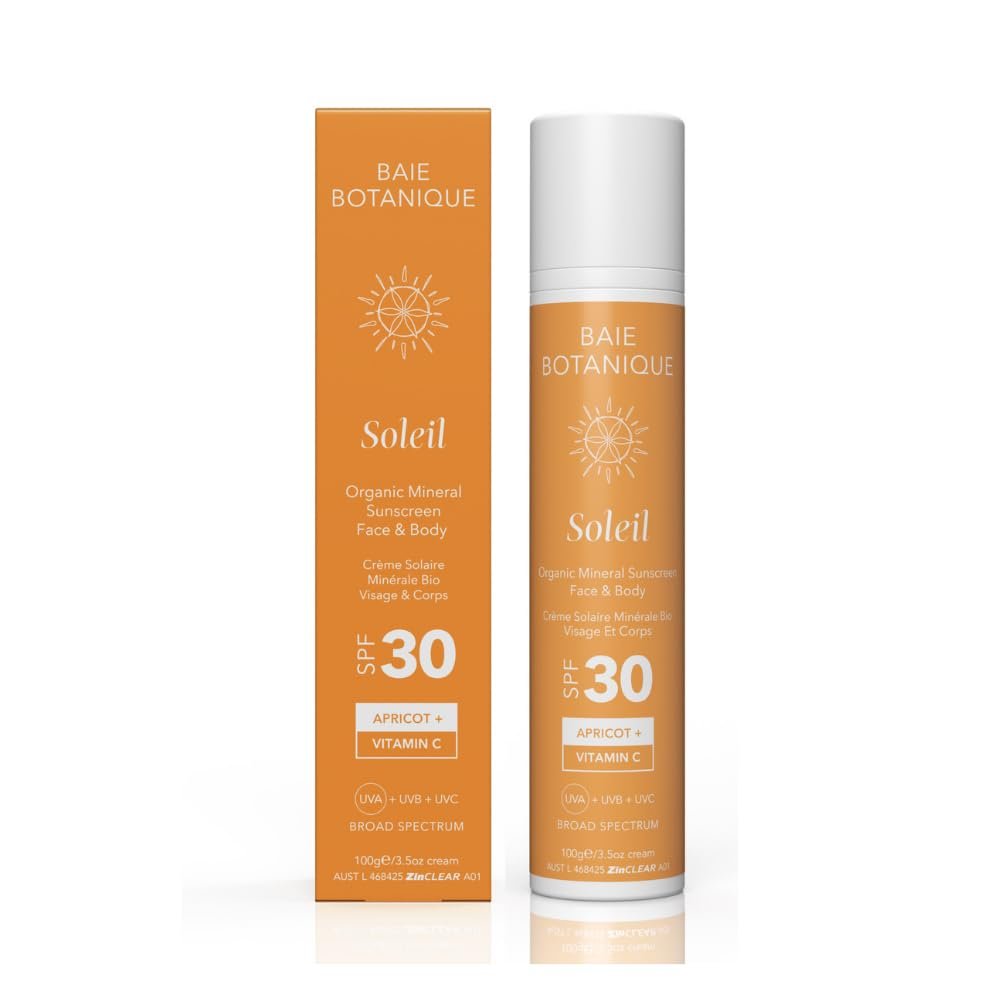 Baie Botanique Mineral Sunscreen SPF 30 – Natural Zinc Oxide Sun Cream for Sensitive Skin, Vegan & Non-Nano, with Vitamin C, Apricot Oil & Hyaluronic Acid – 100g - görsel 1