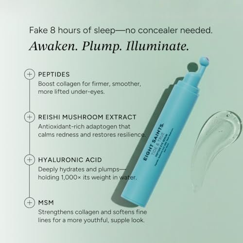 Eight Saints Tide & True Peptide Eye Serum - Under Eye Roller Ball for Puffiness, Dark Circles & Fine Lines with Peptides, Hyaluronic Acid, Reishi Mushroom, 0.5 fl oz Avelisse