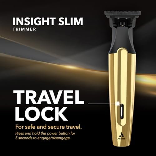 Andis Insight Slim Cordless Hair Trimmer – Gold, 9-Piece Kit, Stainless Steel T-Blade, Lithium-Ion Battery Avelisse