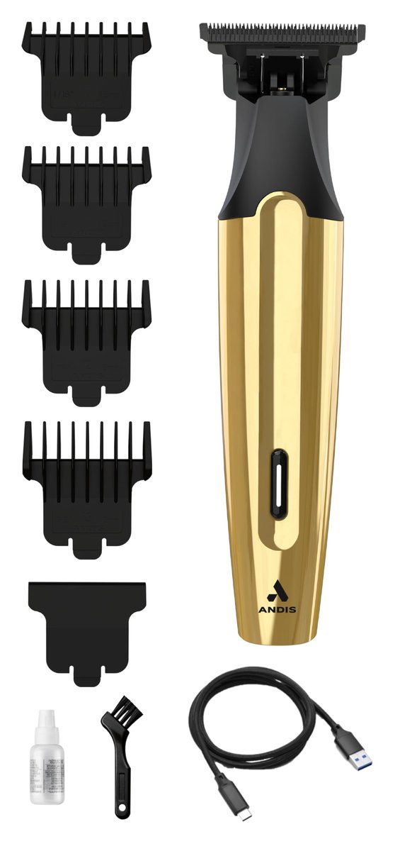 Andis Insight Slim Cordless Hair Trimmer – Gold, 9-Piece Kit, Stainless Steel T-Blade, Lithium-Ion Battery Avelisse