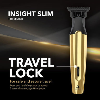 Andis Insight Slim Cordless Hair Trimmer – Gold, 9-Piece Kit, Stainless Steel T-Blade, Lithium-Ion Battery Avelisse
