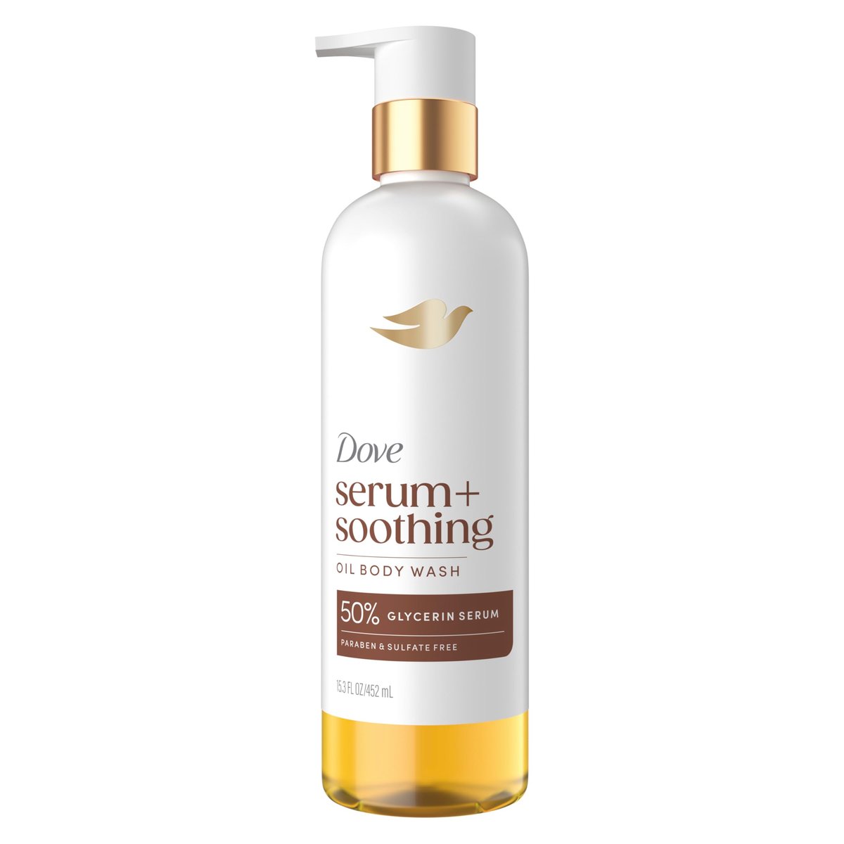 Dove Serum+ Shower Oil Body Wash with Glycerin Serum, Almond Oil & Sandalwood, Soothing Hydrating Cleanser, 15.3 fl oz - görsel 1