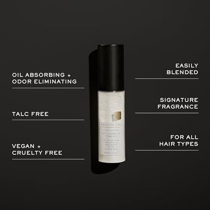 Kristin Ess Travel Size Dry Shampoo Powder for Oily Hair - Fresh Pear Fragrance - Non-Aerosol Style Extender - Sulfate Free, Color Safe, Vegan & Clean - Lightweight - Easily Blends In Dark Hair