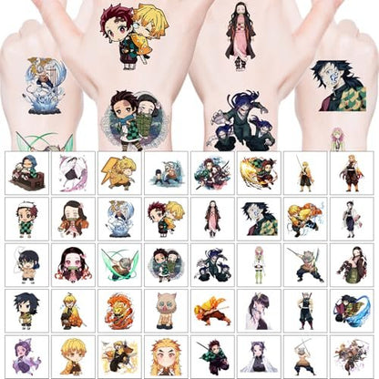 40 Sheets Demon Manga Slayer Temporary Tattoos – Birthday Party Favors & Cartoon Stickers for Teens