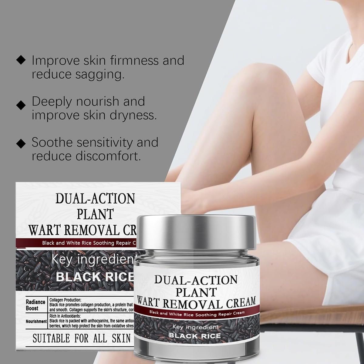 KeraErase Dual-Action Renewal Cream – Black & White Rice Soothing Repair Body Serum, All Skin Types, 2-Pack Avelisse