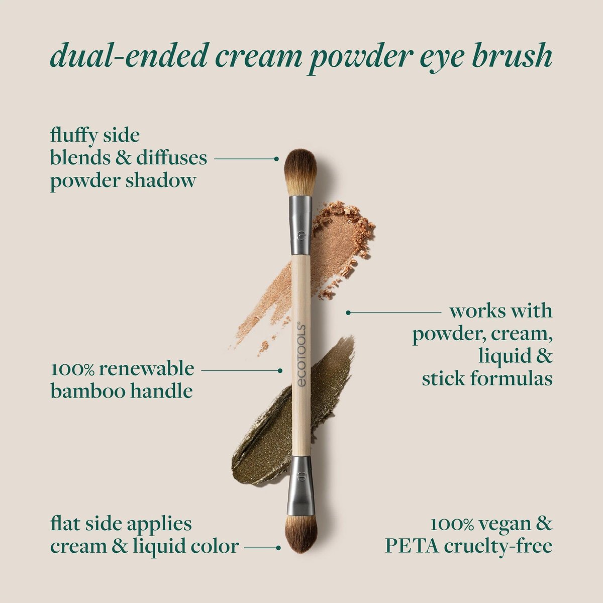 EcoTools Cream & Powder Dual-Ended Eye Brush – Flat & Fluffy Eyeshadow Brush for Packing, Blending & Full Eye Looks – Sustainable, Vegan & Cruelty-Free Makeup Brush - görsel 3