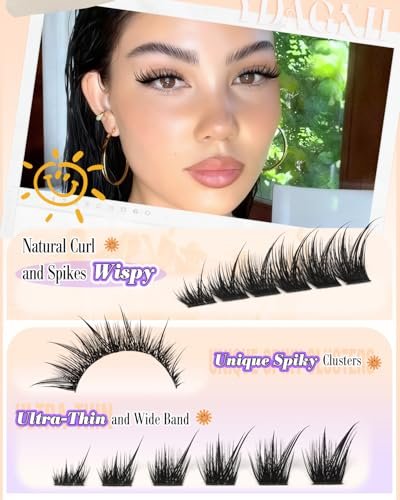 Wispy Lash Clusters Fox Eye Cluster Eyelash Extensions - Fairy Spiky Pre-Mapped Cat Eye Lashes for Natural Volume 8-20mm C Curly (120 Count, Black) Avelisse