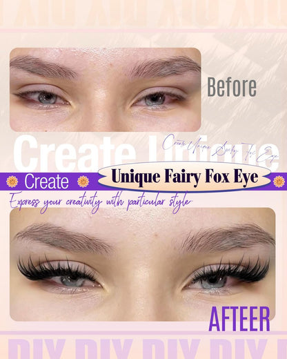 Wispy Lash Clusters Fox Eye Cluster Eyelash Extensions - Fairy Spiky Pre-Mapped Cat Eye Lashes for Natural Volume 8-20mm C Curly (120 Count, Black) Avelisse