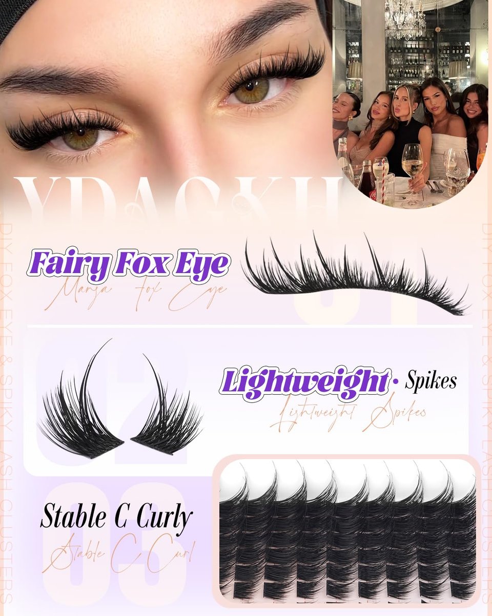 Wispy Lash Clusters Fox Eye Cluster Eyelash Extensions - Fairy Spiky Pre-Mapped Cat Eye Lashes for Natural Volume 8-20mm C Curly (120 Count, Black) Avelisse
