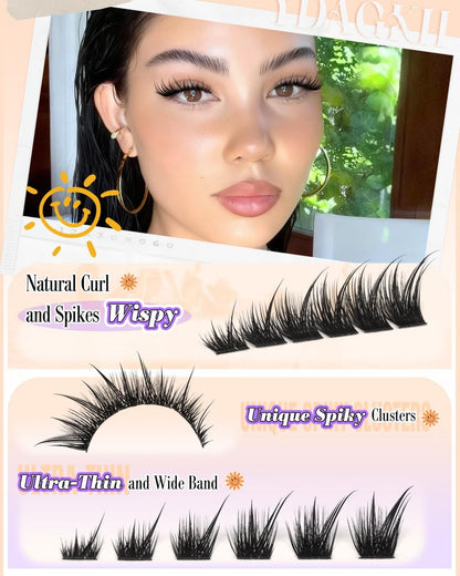 Wispy Lash Clusters Fox Eye Cluster Eyelash Extensions - Fairy Spiky Pre-Mapped Cat Eye Lashes for Natural Volume 8-20mm C Curly (120 Count, Black) Avelisse
