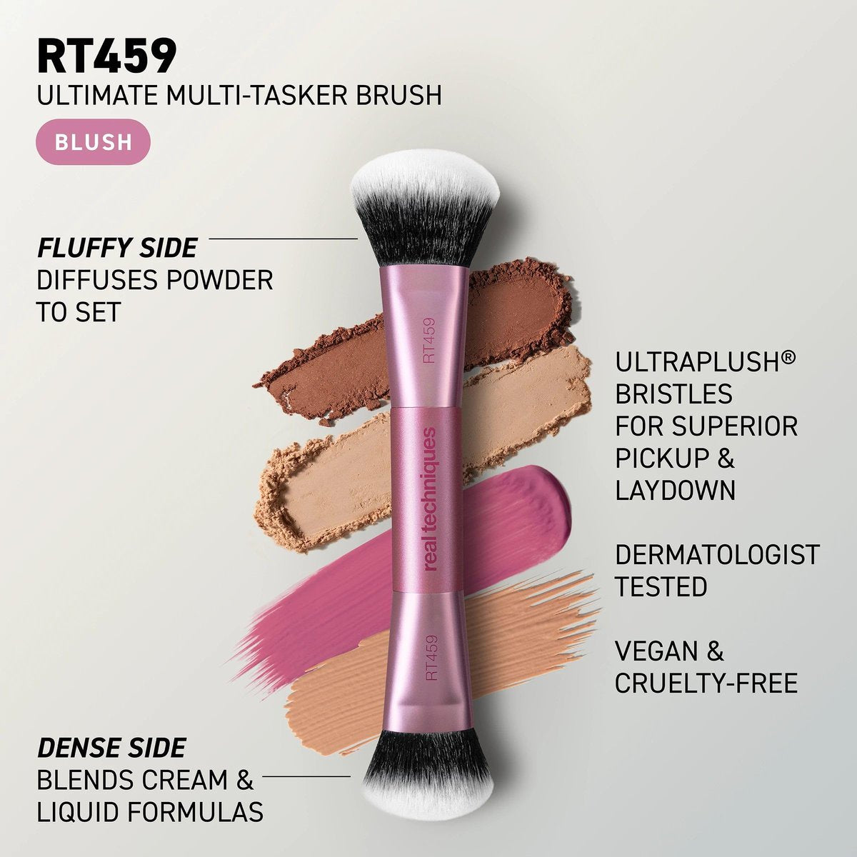 Real Techniques Ultimate Multi Tasker Brush - Dual-Ended Makeup Brush for Foundation, Blush, Bronzer & Powder, Precision Sculpting & Blending, UltraPlush Bristles, Cruelty-Free, 1 Count - görsel 3