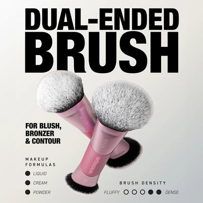 Real Techniques Ultimate Multi Tasker Brush - Dual-Ended Makeup Brush for Foundation, Blush, Bronzer & Powder, Precision Sculpting & Blending, UltraPlush Bristles, Cruelty-Free, 1 Count