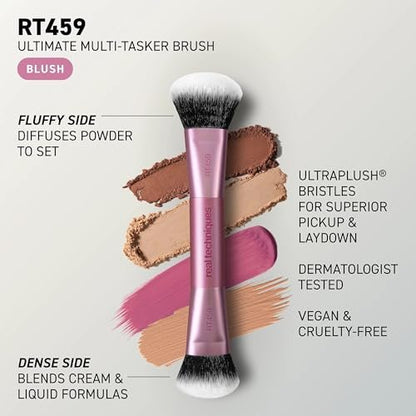 Real Techniques Ultimate Multi Tasker Brush - Dual-Ended Makeup Brush for Foundation, Blush, Bronzer & Powder, Precision Sculpting & Blending, UltraPlush Bristles, Cruelty-Free, 1 Count