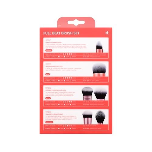 Real Techniques Full Beat Makeup Brush Set - 4 Piece Travel Brush Kit with UltraPlush Bristles, Cruelty-Free (Orange, Aluminum) Avelisse
