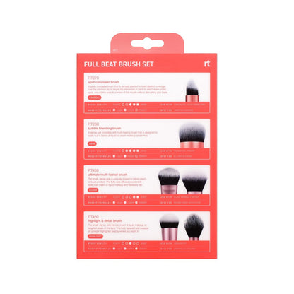 Real Techniques Full Beat Makeup Brush Set - 4 Piece Travel Brush Kit with UltraPlush Bristles, Cruelty-Free (Orange, Aluminum) Avelisse