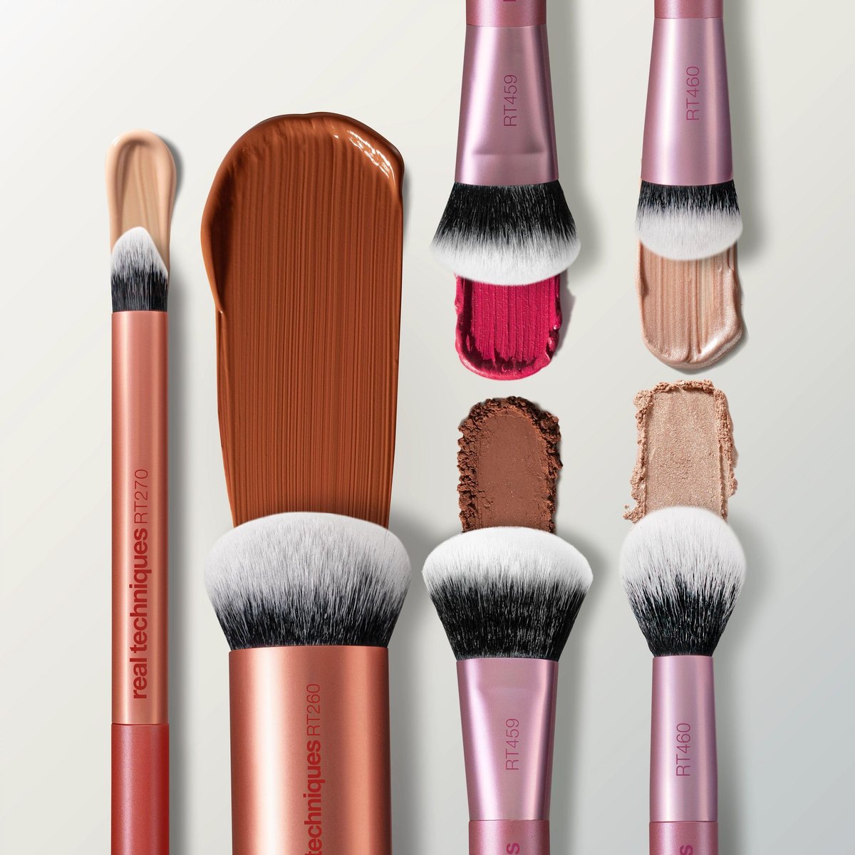 Real Techniques Full Beat Makeup Brush Set - 4 Piece Travel Brush Kit with UltraPlush Bristles, Cruelty-Free (Orange, Aluminum) Avelisse