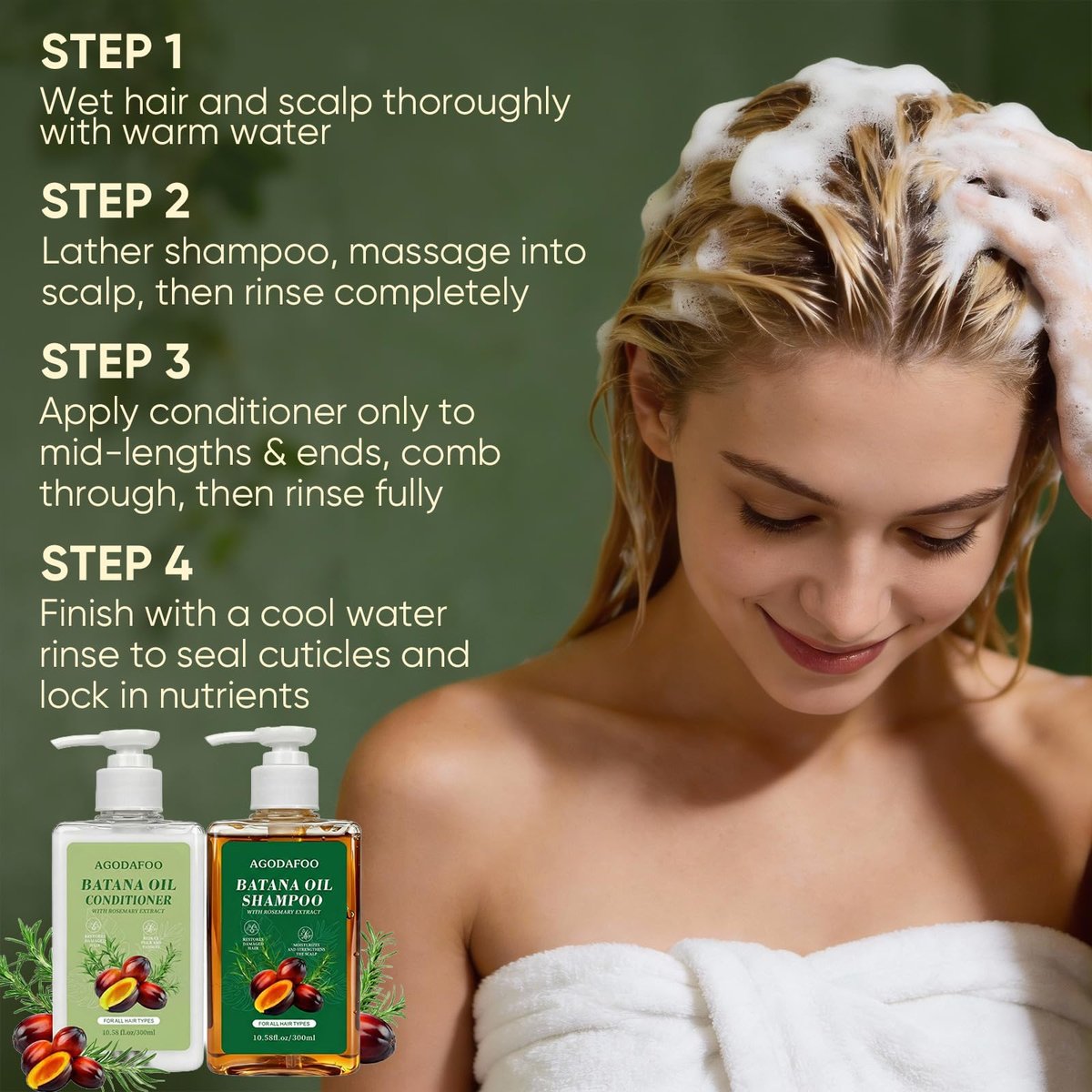 Batana Oil Shampoo and Conditioner Set for Hair Loss – Restores Vitality, Stimulates Growth, Repairs Damage for Men & Women (300ml + 300ml, 10.58 fl oz) Avelisse