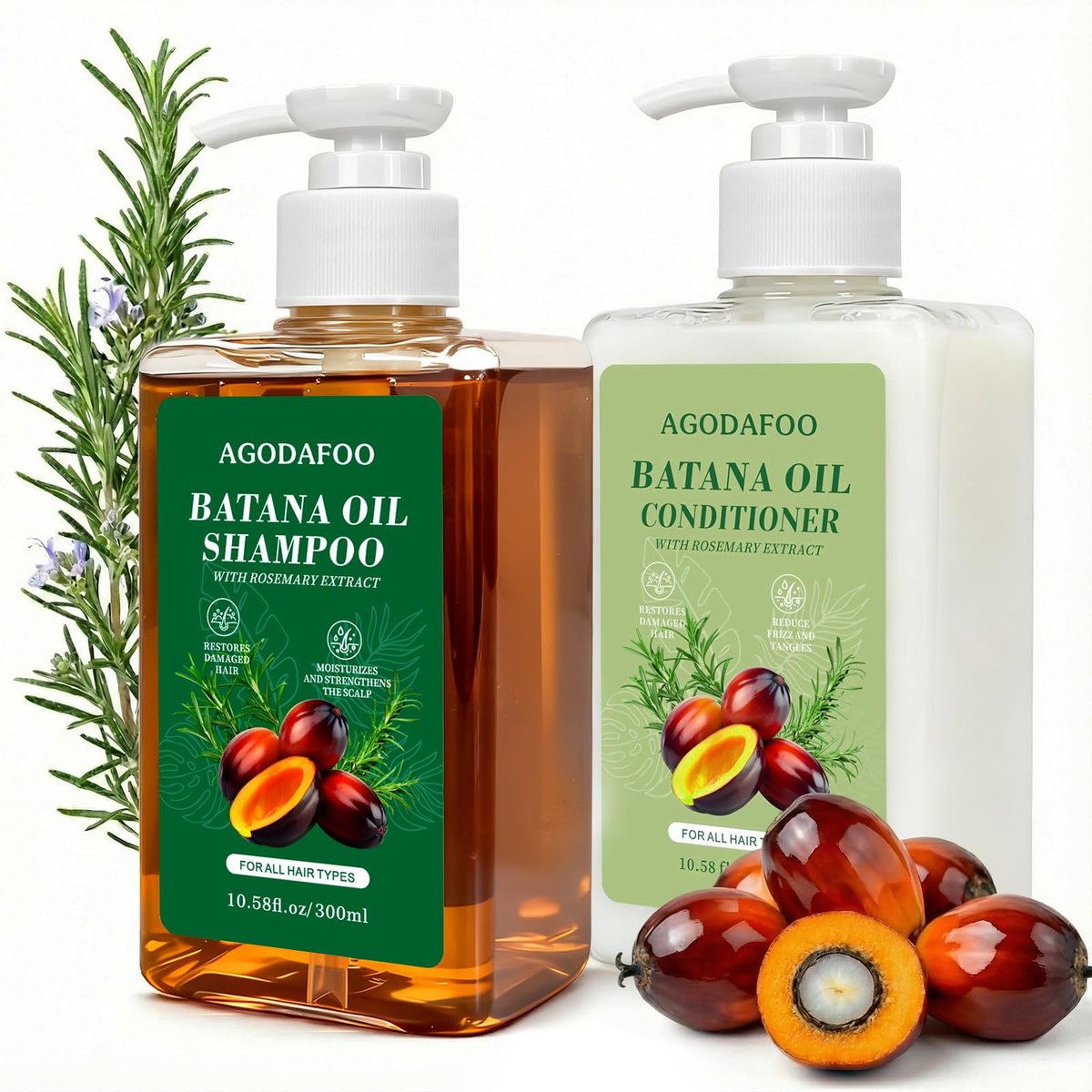 Batana Oil Shampoo and Conditioner Set for Hair Loss – Restores Vitality, Stimulates Growth, Repairs Damage for Men & Women (300ml + 300ml, 10.58 fl oz) Avelisse