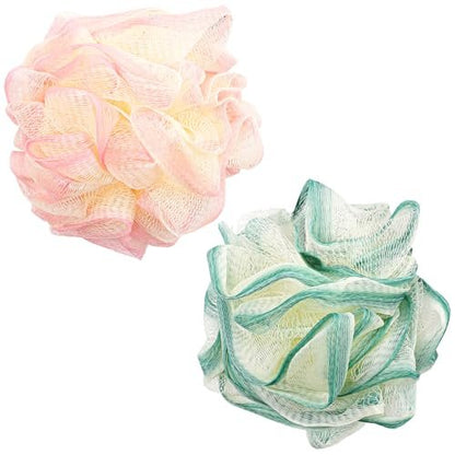 2 Pack Loofah Sponge Shower Loofahs - 2 Colors Bath Sponges Mesh Balls for Body Scrubber, Exfoliator Wash Back Scrubber for Men Women - Scrubbers Cleaning Bathing Accessories