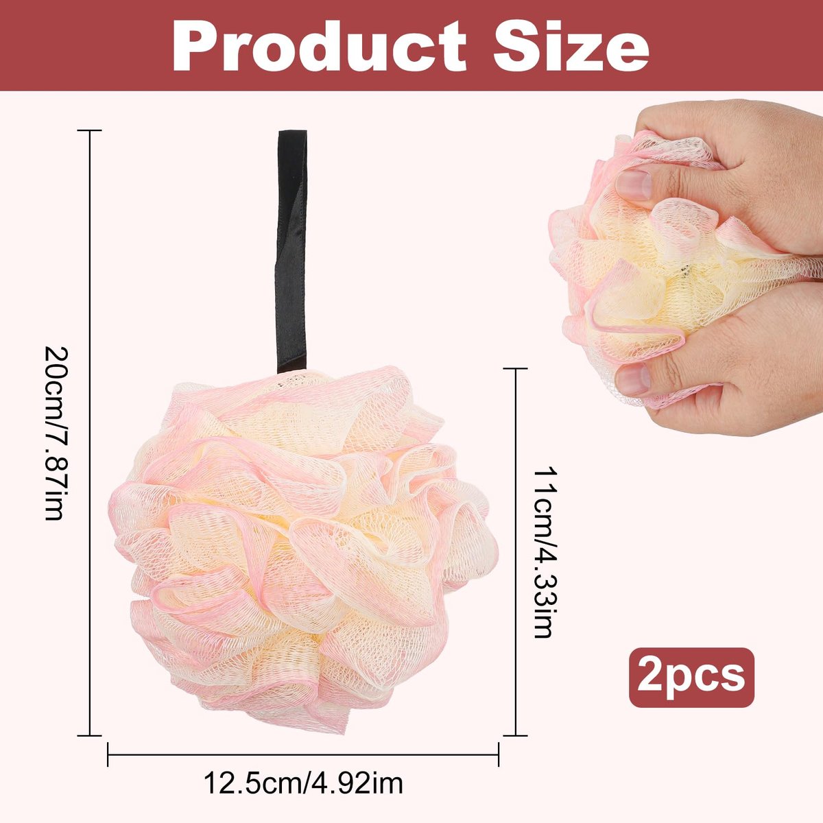 2 Pack Loofah Sponge Shower Loofahs - 2 Colors Bath Sponges Mesh Balls for Body Scrubber, Exfoliator Wash Back Scrubber for Men Women - Scrubbers Cleaning Bathing Accessories - görsel 3