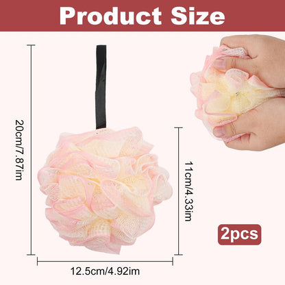 2 Pack Loofah Sponge Shower Loofahs - 2 Colors Bath Sponges Mesh Balls for Body Scrubber, Exfoliator Wash Back Scrubber for Men Women - Scrubbers Cleaning Bathing Accessories