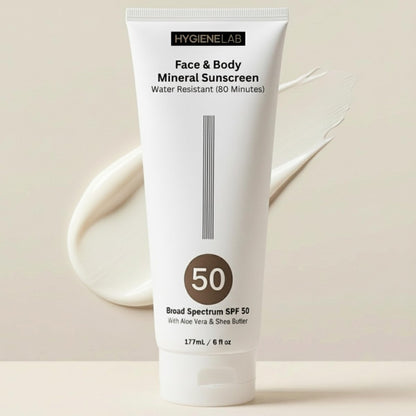 HygieneLab Mineral Sunscreen SPF 50 – Invisible Sheer Finish, Yuka Excellent Rated, Zinc Oxide, Broad Spectrum UVA/UVB Protection, Reef Safe, Aloe Vera & Shea Butter Hydration (Large 6 oz) Avelisse