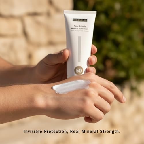 HygieneLab Mineral Sunscreen SPF 50 – Invisible Sheer Finish, Yuka Excellent Rated, Zinc Oxide, Broad Spectrum UVA/UVB Protection, Reef Safe, Aloe Vera & Shea Butter Hydration (Large 6 oz) Avelisse