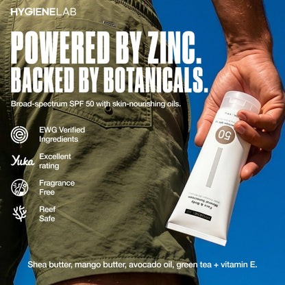 HygieneLab Mineral Sunscreen SPF 50 – Invisible Sheer Finish, Yuka Excellent Rated, Zinc Oxide, Broad Spectrum UVA/UVB Protection, Reef Safe, Aloe Vera & Shea Butter Hydration (Large 6 oz) Avelisse
