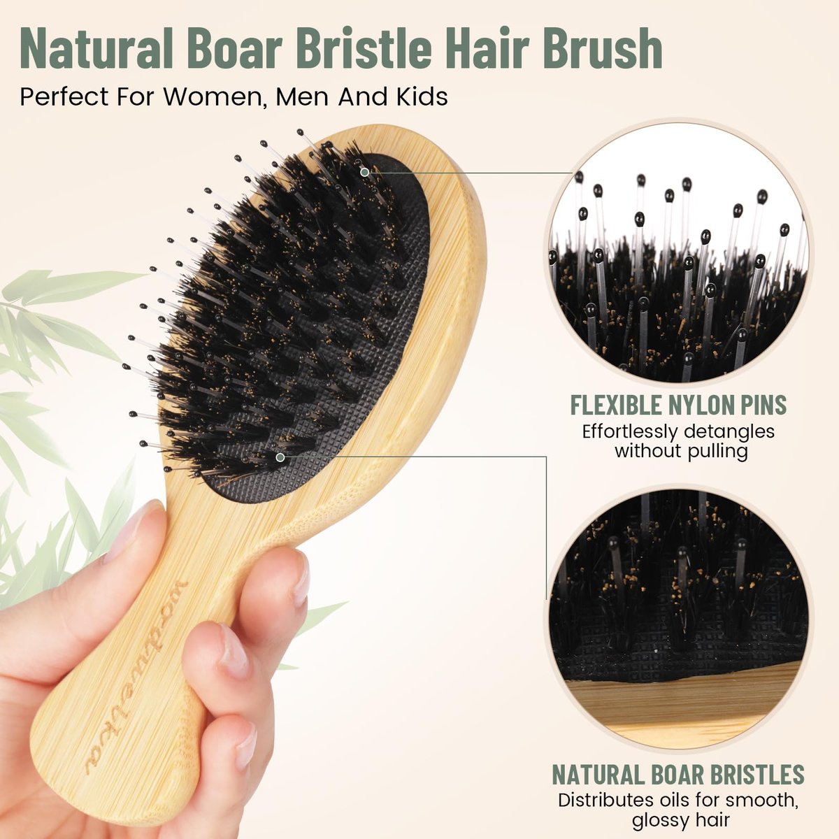 Bamboo Hair Brush Set – Mother’s Day Gift, Bamboo Comb Set for Hair Growth, Paddle Detangling Hairbrush, Wide Tooth & Tail Tooth Comb and Mini Boar Bristle Travel Hairbrush, Brush Cleaner Included Avelisse