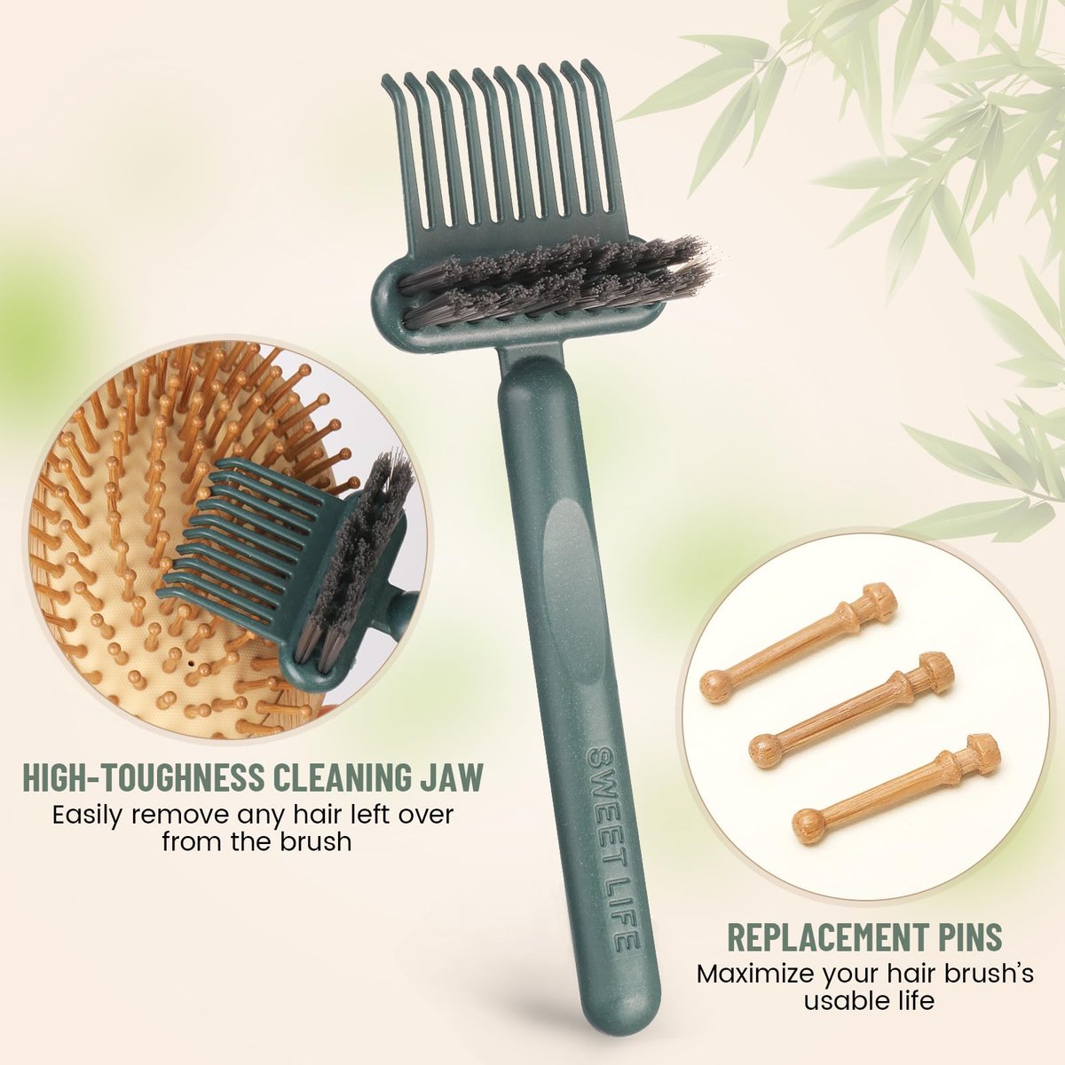 Bamboo Hair Brush Set – Mother’s Day Gift, Bamboo Comb Set for Hair Growth, Paddle Detangling Hairbrush, Wide Tooth & Tail Tooth Comb and Mini Boar Bristle Travel Hairbrush, Brush Cleaner Included Avelisse