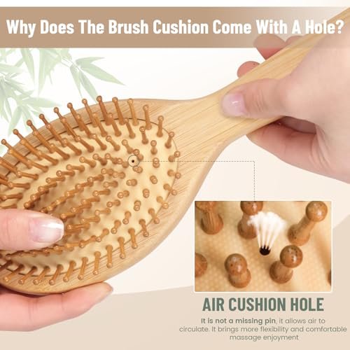 Bamboo Hair Brush Set – Mother’s Day Gift, Bamboo Comb Set for Hair Growth, Paddle Detangling Hairbrush, Wide Tooth & Tail Tooth Comb and Mini Boar Bristle Travel Hairbrush, Brush Cleaner Included Avelisse