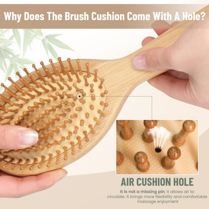 Bamboo Hair Brush Set – Mother’s Day Gift, Bamboo Comb Set for Hair Growth, Paddle Detangling Hairbrush, Wide Tooth & Tail Tooth Comb and Mini Boar Bristle Travel Hairbrush, Brush Cleaner Included Avelisse