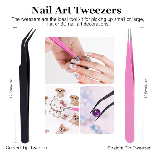 14 Pcs Rhinestone Picker Tool Set - Nail Art Design Bedazzling Dotting Tool with Wax Pencil and Tweezers for Professional & DIY Manicure - görsel 10